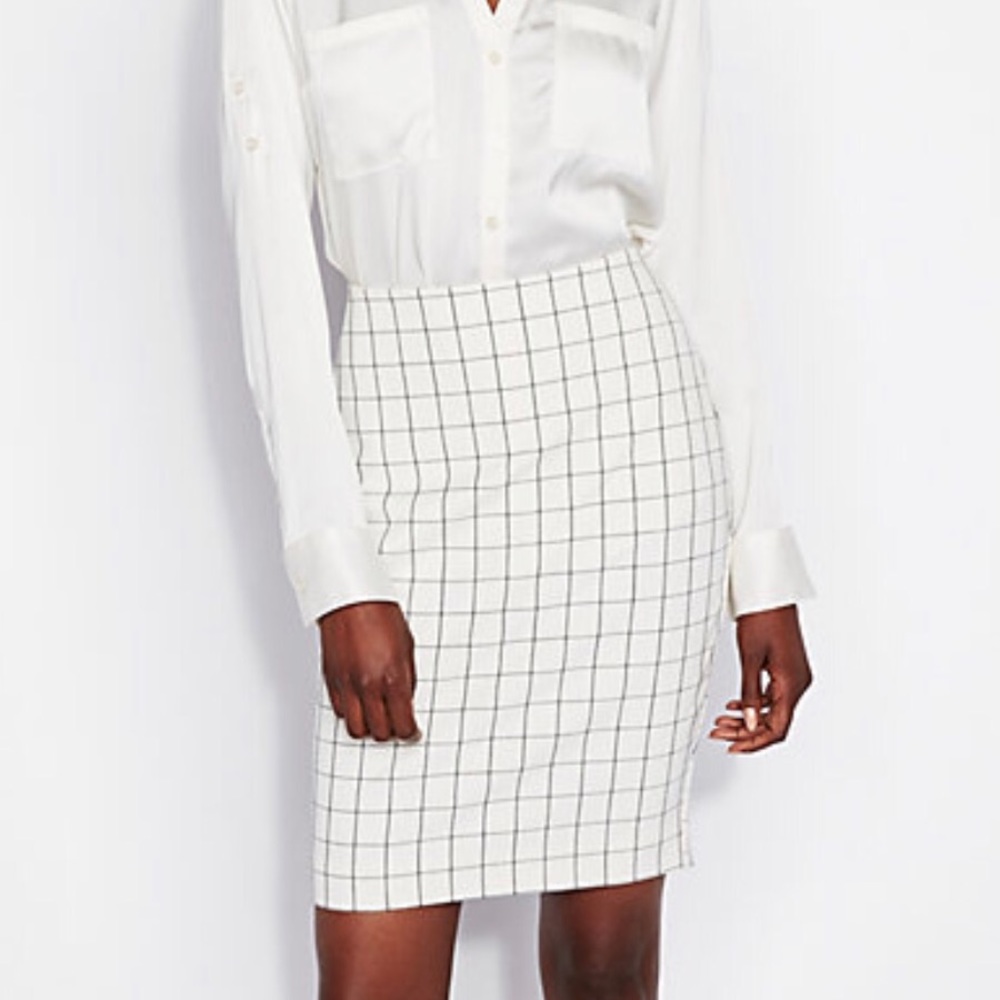 Express | White & Black Windowpane Pencil Skirt
